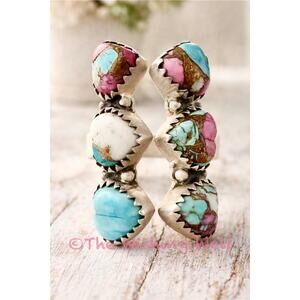 Cotton Candy Turquoise  Bench Made Artisan Ring Adjustable  Sterling Silver